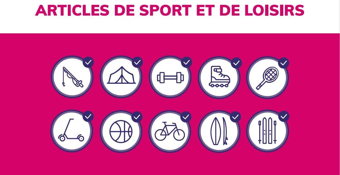 Pictogrammes des différents familles d'articles de sports et loiris