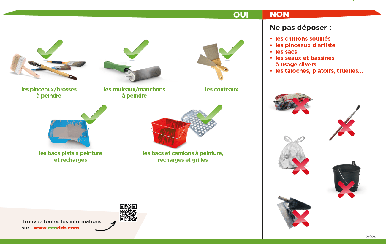 liste outils du peintre à déposer dans un point de collecte dédié